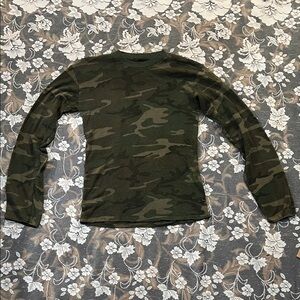 Camouflage Mesh Waffle Long Sleeve Shirt Vintage